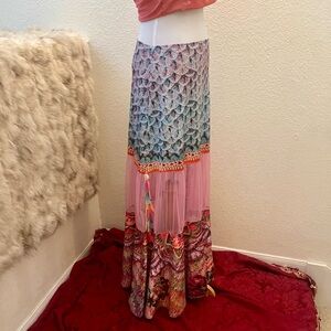 IPNG Boho Gypsy Whimsical Mixed Print Flowy Fairy Tale Maxi Skirt - Sz S/M